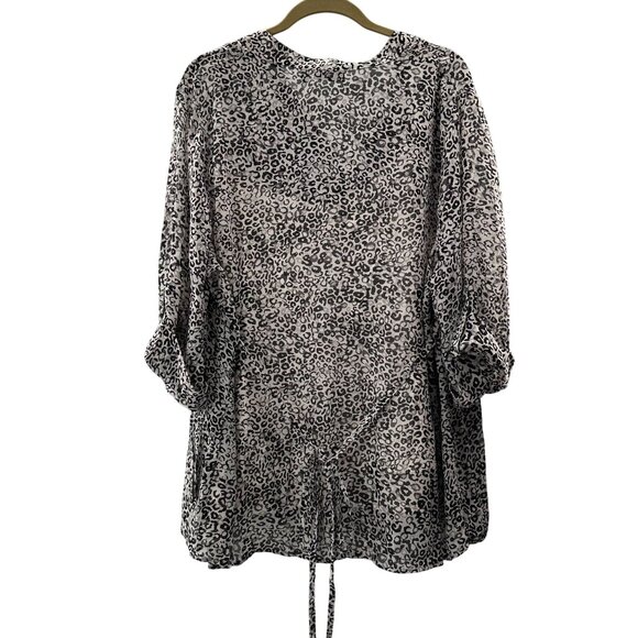 Apt. 9 2X Cheetah Leopard Print Tunic Blouse Drawstring Waist Pleated Animal - Picture 8 of 11